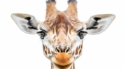 Fototapeta premium Majestic giraffe head and neck in a front-facing shot with beautiful details