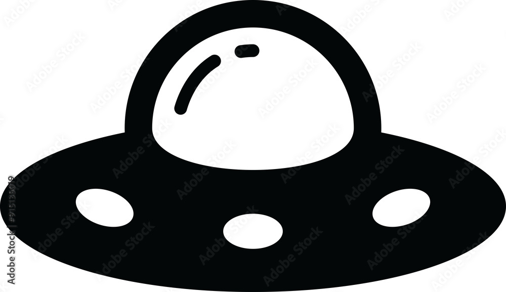 Poster ufo disk on transparent background, alien ufo icon, futuristic space invader disk design.