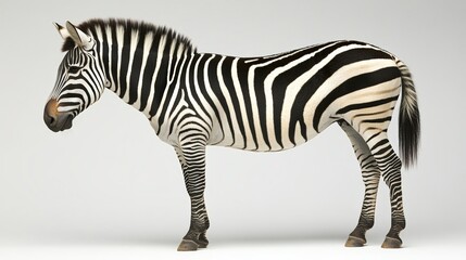 Naklejka premium Striped beauty: Captivating side profile of zebra against white background.