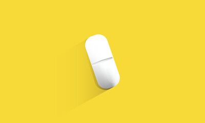 White medical pill on yellow background. Vector illustration. Medical and healthcare concept