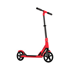 Eco-friendly electric kick scooter. Modern urban escooter. Sustainable ecological city e-vehicle, electro transportation, kickscooter. Flat vector illustration isolated on white background