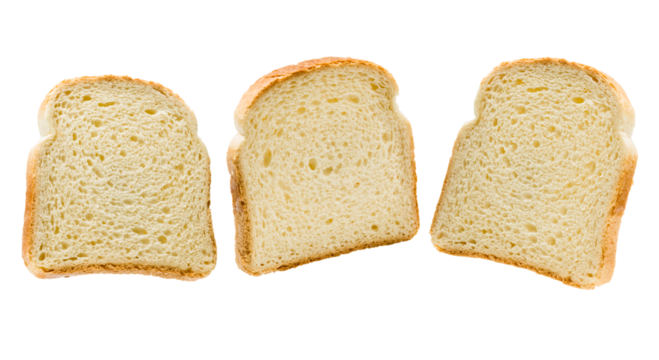 Slices of white bread isolated on transparent background. PNG image.