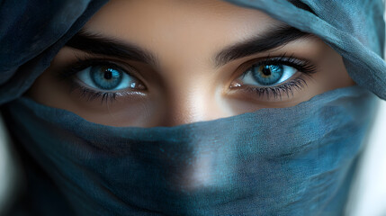 Fototapeta premium Closeup portrait of young woman wearing a niqab, hijab