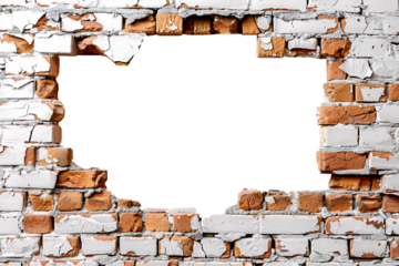 broken transparent hole in the brick wall, damaged brick wall