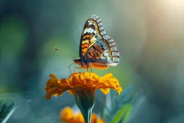 Obraz premium Butterfly on a Yellow Flower, Macro Photography