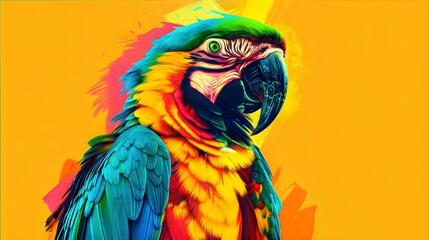 A lively depiction of a parrot in bold and vibrant pop art style. This colorful and dynamic image is perfect for creative and energetic themes