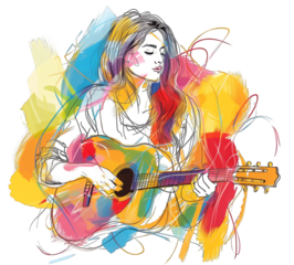 girl playing guitar pop art style on transparent background