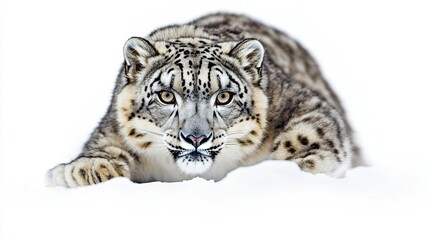 Fototapeta premium Majestic Snow Leopard Prowling in White Snow - Full Body Shot Wildlife Photography