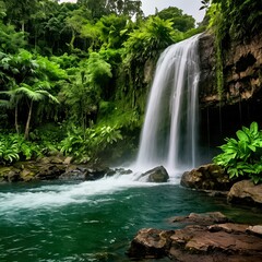 Obraz premium Side View of Waterfall in Lush Green Forest During the Day