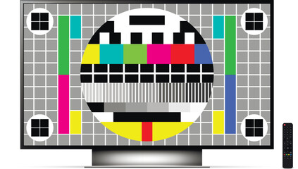 Realistic tv screen with remote control. Smart tv mockup.