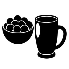 A beer mug with a bowl of olives. art vector illustration