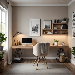 Home office featuring a cozy nook with a comfy chair and desk