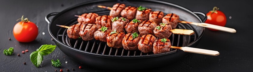 Grilling BBQ Skewers - Flat Design Illustration of Cooking Delicious Recipes on the Grill