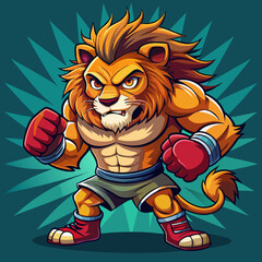 Naklejka premium lion boxing fight animal mascot sport logo