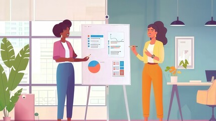 Two Businesswomen Discussing Data on a Whiteboard