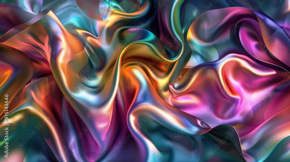 Poster vibrant silk fabric drapes gracefully, showcasing rich colors and smooth textures illuminated by gen