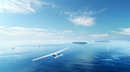 A glider soaring over the calm surface