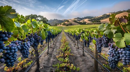 A grape field with rows of vines strewn