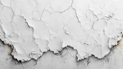 Obraz premium The cracked white wall reveals layers of peeling paint and texture, creating an aged and distressed appearance