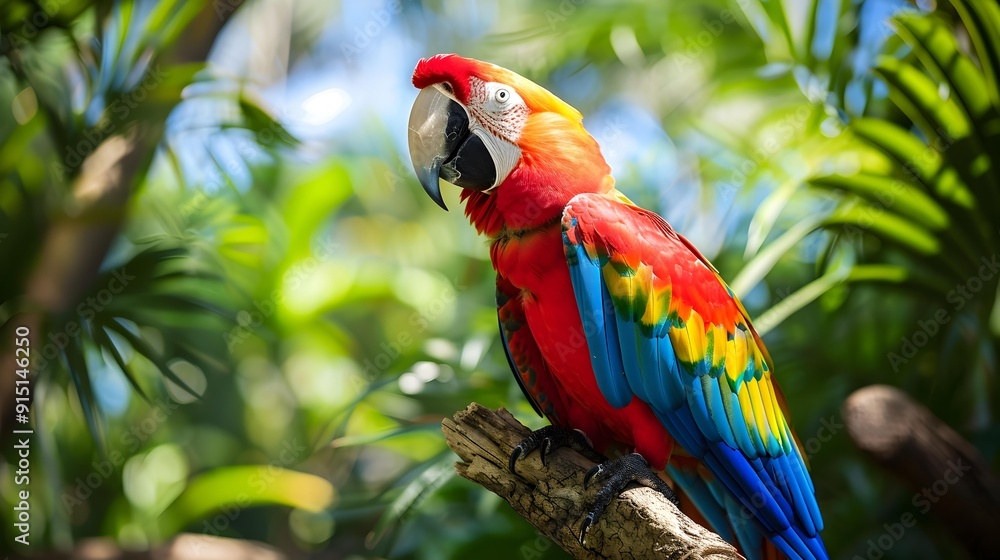 Sticker a macaw parrot with bright red blue