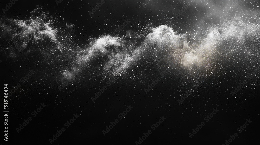 Poster Fine particles swirl gracefully against a dark background, creating an enchanting display of movement and texture in the night