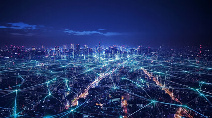 This description provides a comprehensive overview of the concept of a smart city with 5G communication networks and IoT, emphasizing the interconnectedness and advanced technological infrastructure.