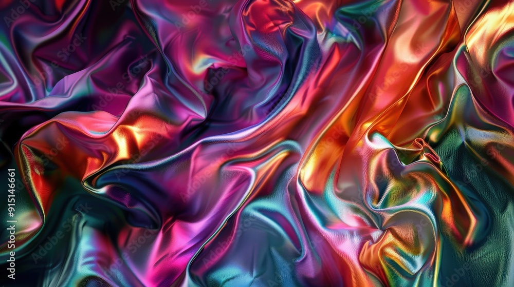Poster A dynamic pattern of colorful fabric creates an abstract composition, showcasing rich hues and fluid textures under soft illumination