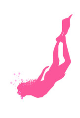 woman freediving in pink on a white background