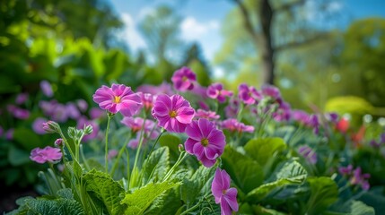 Obraz premium Pink primrose blooms in the garden its small