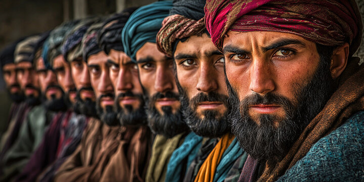 Portrait of group of taliban fighters.