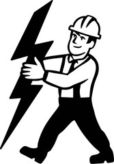 electrician holding lightning bolt illustration