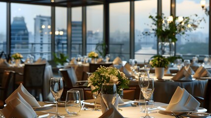 Restaurant in the hotel with panoramic windows