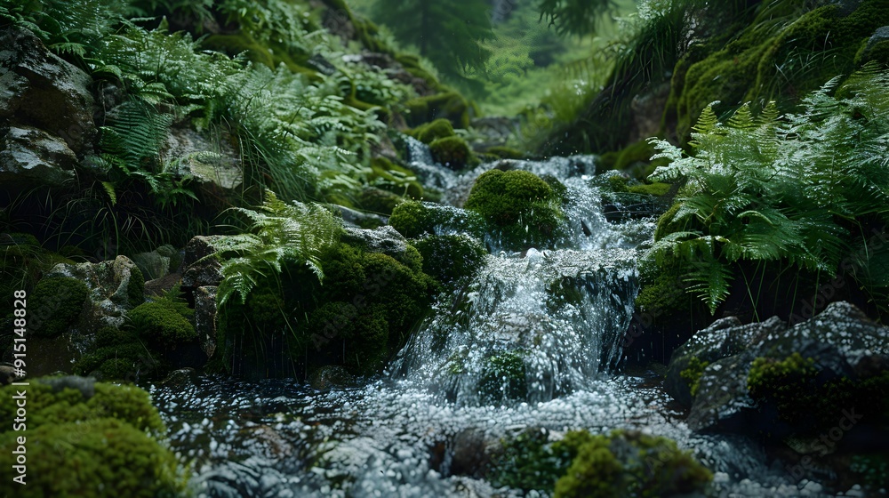 Wall mural a spring of crystal clear water flows out