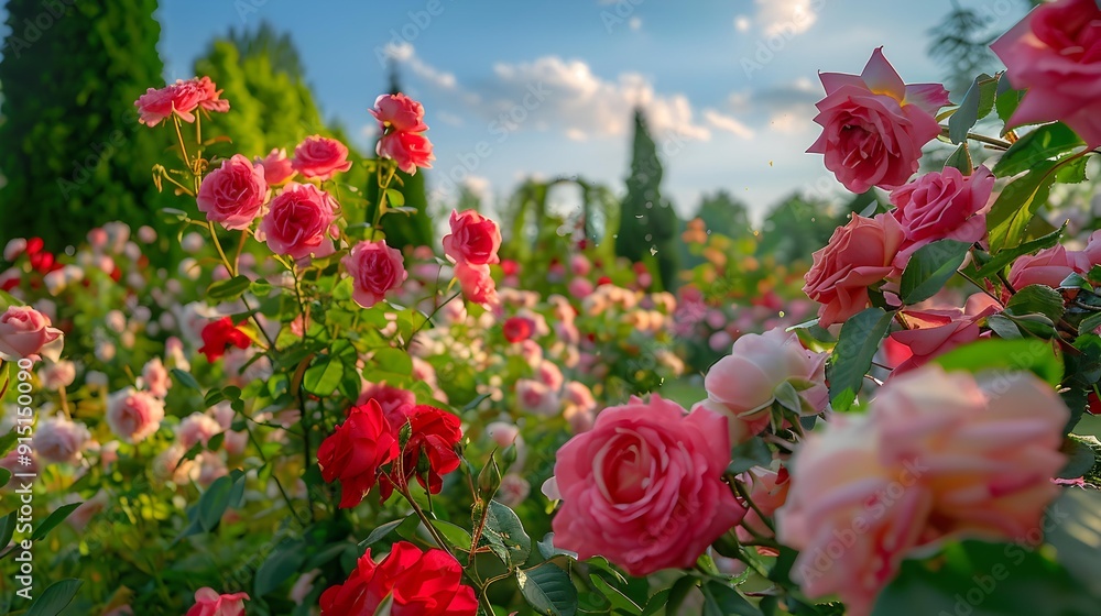 Poster the rose garden is a blooming rose garden