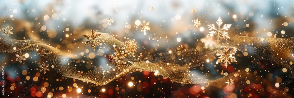 Poster delicate snowflakes fall gently amidst glowing lights, creating a magical atmosphere perfect for win