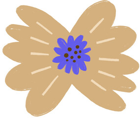 Beige Brown Flower Icon, Symbol, Drawing, Hand Drawn Illustration, Blossom