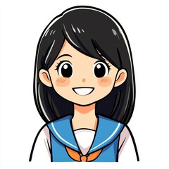 Obraz premium A vibrant mangastyle drawing of a cheerful middle school girl, full of expression and life, with no distracting background.