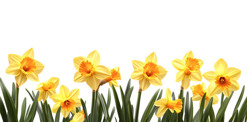 Obraz premium Yellow daffodils a frame border on white background with copy frame for text