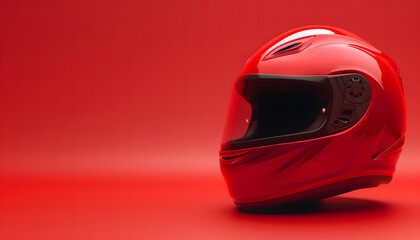 Fototapeta premium A high-resolution photo of a vintage motorcycle helmet on a solid red background. isolated on a solid red background design