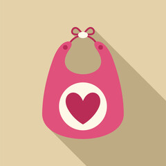 Pink baby bib with a white heart shape design in the middle