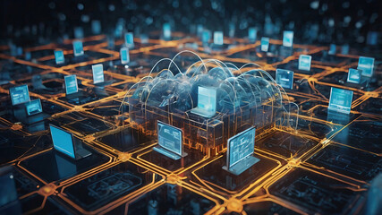 Obraz premium A visual representation of cloud computing, highlighting its significance as a key technology for the future