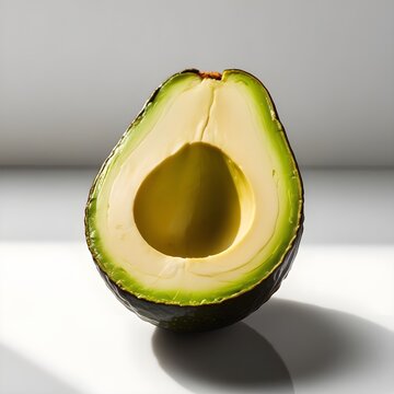 a close up of a sliced avocad showing the smooth texture on white background