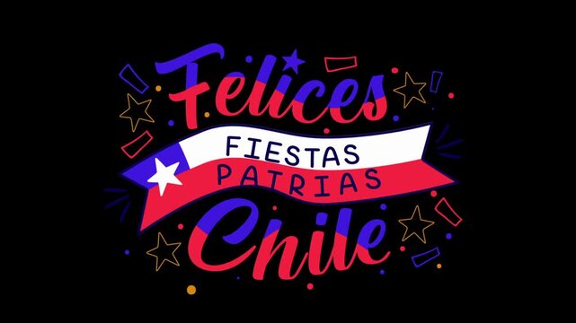 Set of Fiestas Patrias Chile Lettering Celebration letters and chilean flag graphic