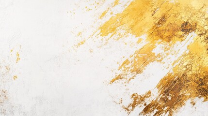 Abstract white and gold texture with dynamic brush strokes. The contrast between the white...