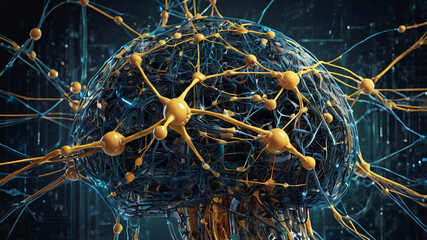 An illustration of a brain surrounded by numerous interconnected neurons, highlighting the complexity of neural networks