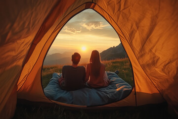 Romantic camping trip tent outdoors nature.