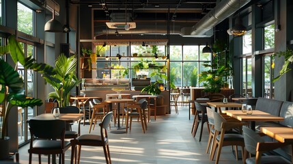 Fototapeta premium The hotel cafe is decorated in a modern