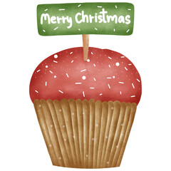 Christmas cupcake with icing, hand drawn, transparency illustration.
