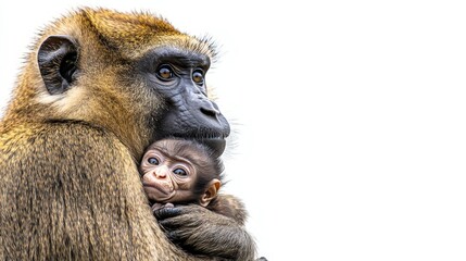 Obraz premium Caring Gorilla Mother Holding Baby in Heartwarming Side Profile Image