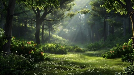 Fototapeta premium The edge of the pleasant forest where green